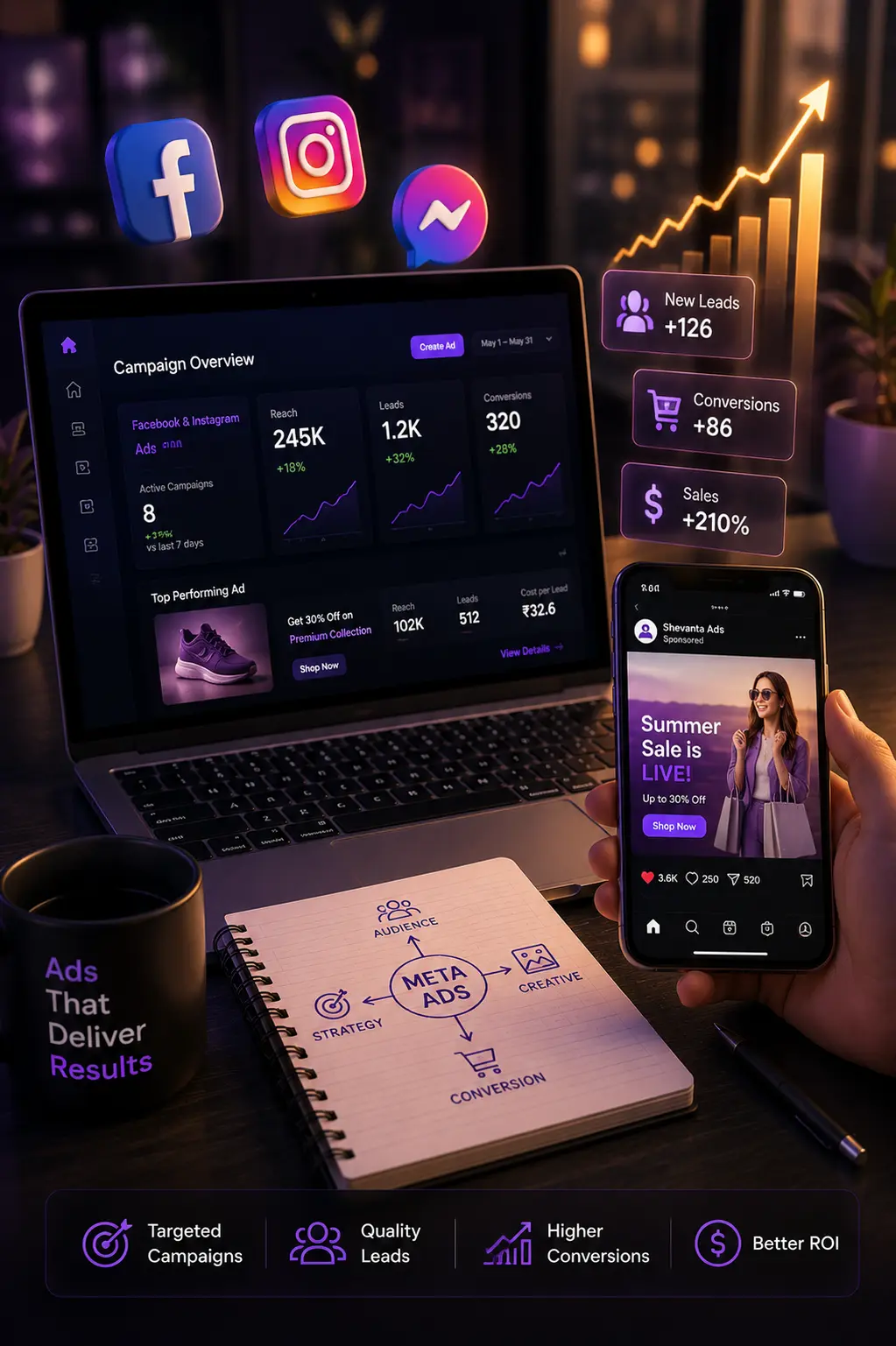 Meta Ads campaign management for lead generation and business growth.
